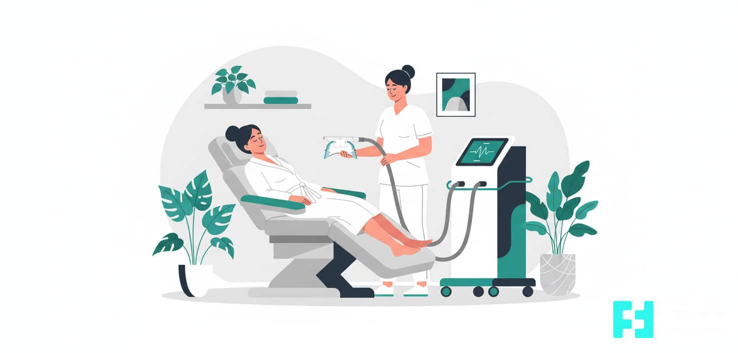 Client relaxing in a modern body contouring clinic treatment room