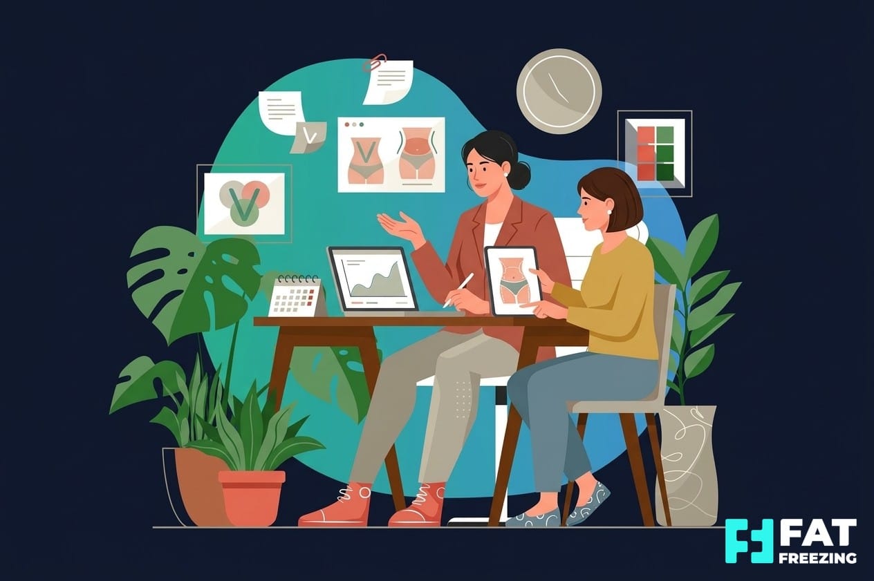 Client discussing realistic fat freezing results during a clinic consultation