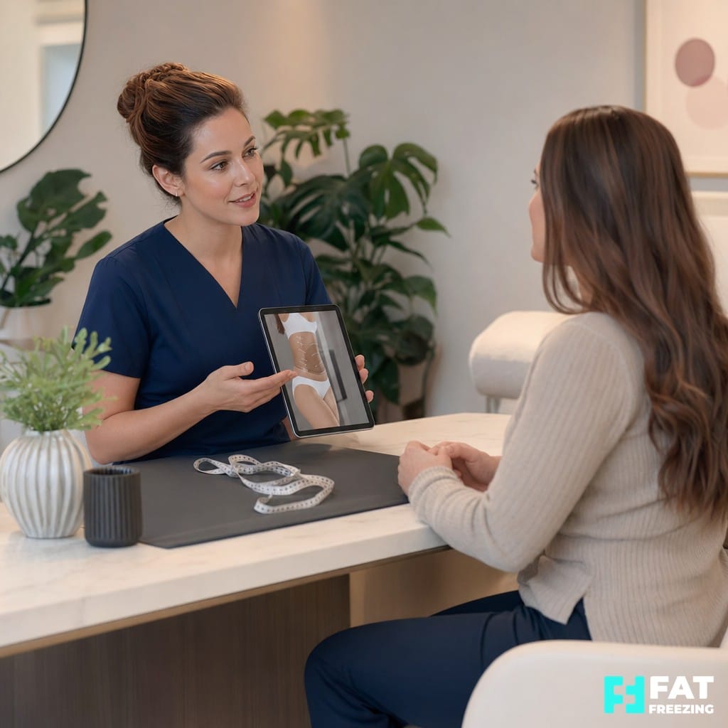 Clinic consultation about expected fat freezing results and treatment planning