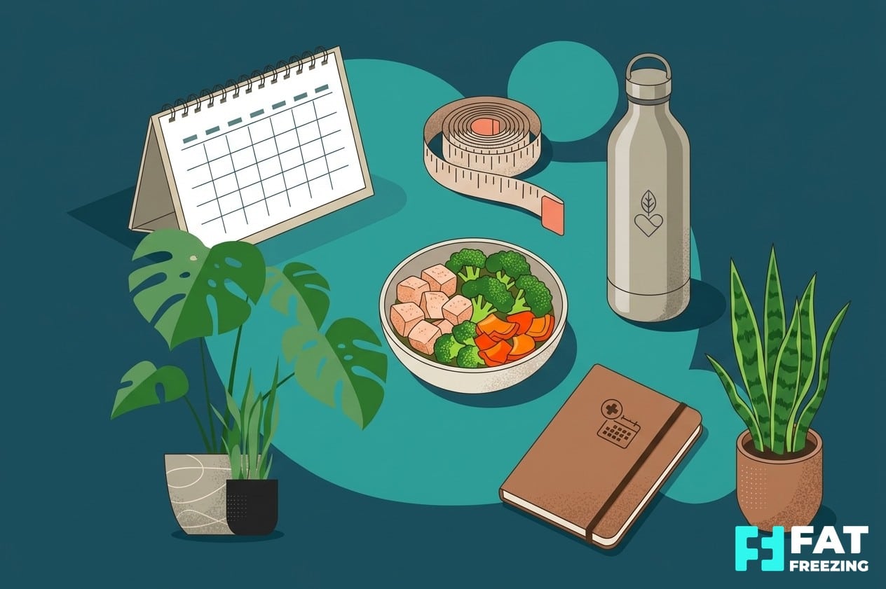 Wellness planning items representing long-term weight management and body contouring choices