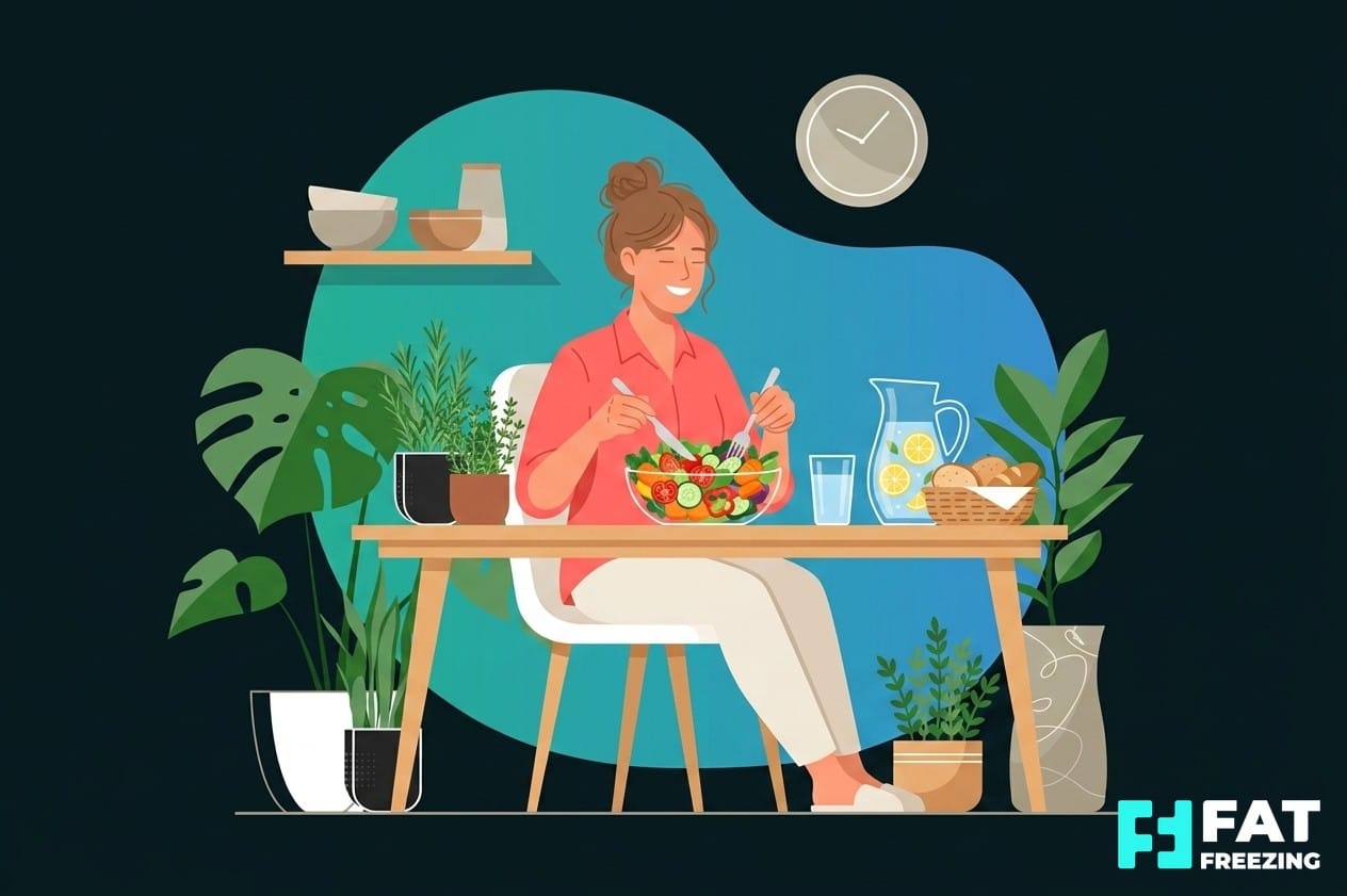 A person enjoying a healthy, colourful meal in a bright kitchen